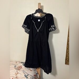 Old Navy Black Mini Dress with White Embroidered Sleeves